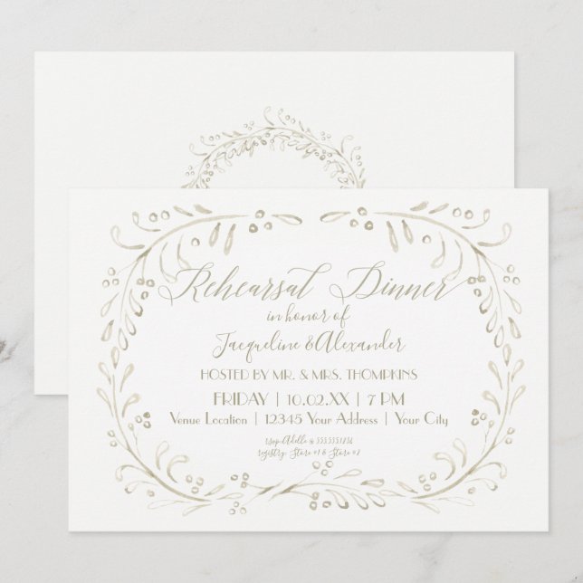 Rehearsal Dinner Modern Simple Watercolor Wreath Invitation (Front/Back)