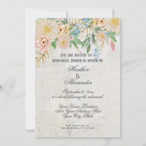 Rehearsal Dinner Modern Watercolor Floral Marble Invitation