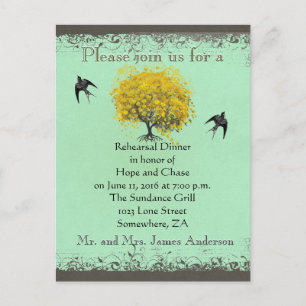 Rehearsal Dinner Mustard Heart Leaf Tree Invitation Postcard