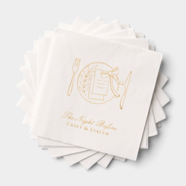Rehearsal Dinner Napkins Gold Foil Elegant Bow (Insitu (Stacked))