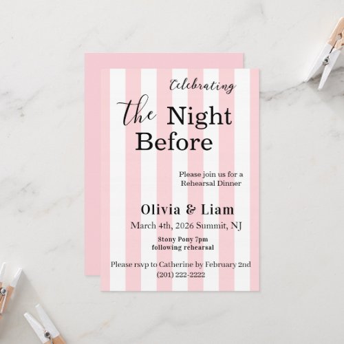 Rehearsal Dinner Night Before Pink & White Stripe