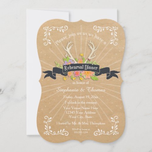 Rehearsal Dinner Party Antler Wildflower Starburst Invitation