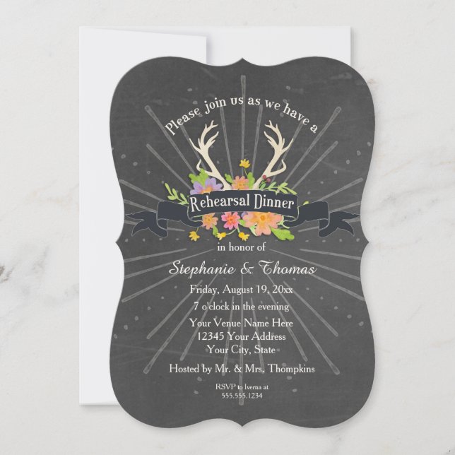 Rehearsal Dinner Party Antler Wildflower Starburst Invitation (Front)