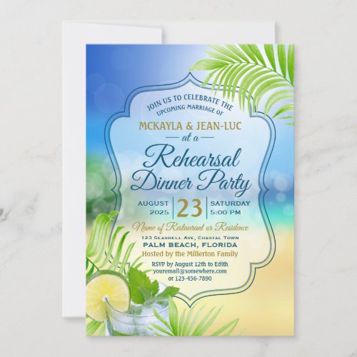 Rehearsal Dinner Party Beach Wedding Mojito Palm Invitation