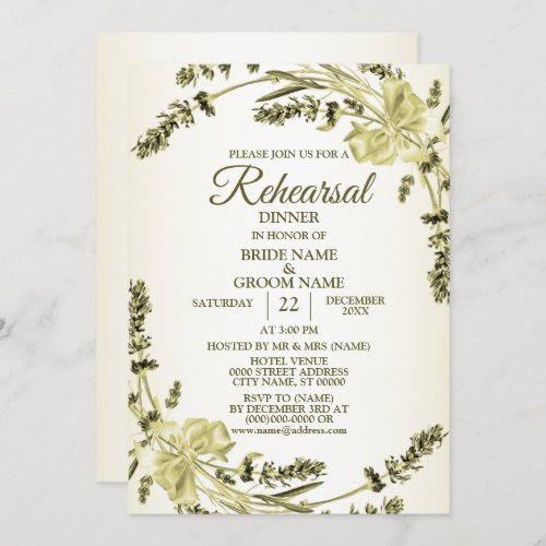  Rehearsal Dinner Party Floral Golden Green Yellow Invitation