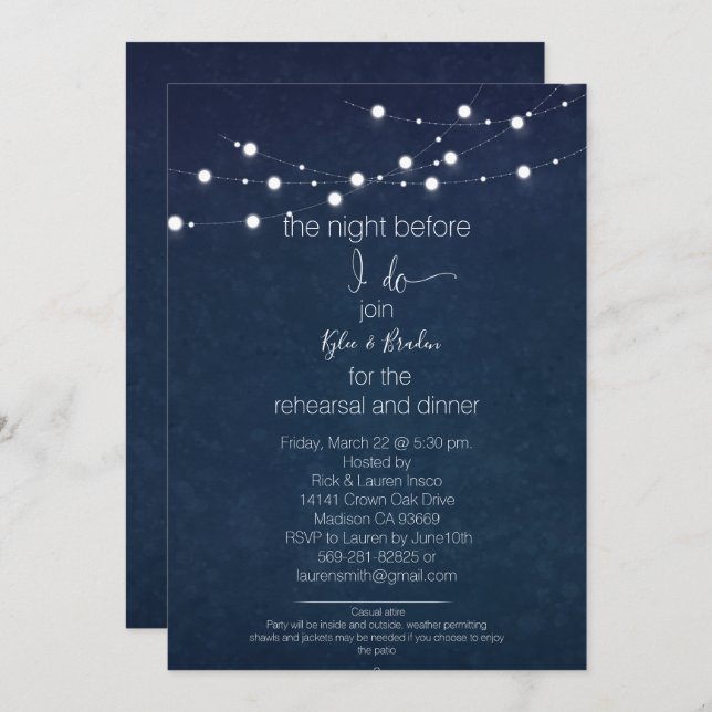 Rehearsal Dinner/ Party Invitations/ Starry Invite (Front/Back)