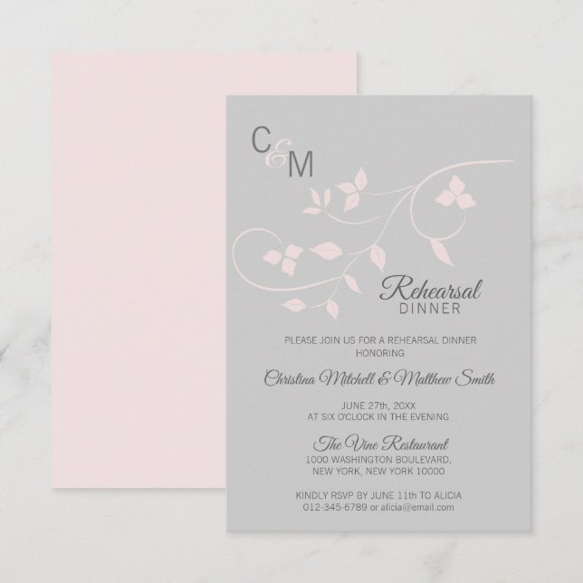 REHEARSAL DINNER Pastel Rose Pink Grey Wedding Invitation (Front/Back)