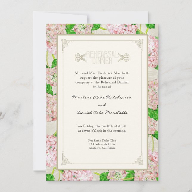 Rehearsal Dinner - Pink Hydrangea Lace Floral Invitation (Front)