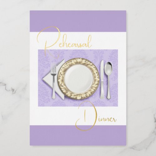 Rehearsal Dinner Place Setting Foil Lavender Purpl Foil Invitation