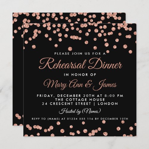 Rehearsal Dinner Rose Gold Glitter Confetti Invitation