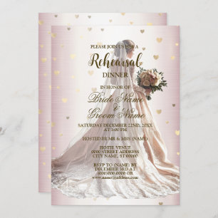 Rehearsal Dinner Rose Winter Wedding Bride Golden Invitation