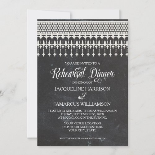 Rehearsal Dinner Rustic Chalkboard Lace Typography Invitation