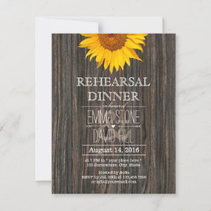Rehearsal Dinner Rustic Sunflower Classy Wood Invitation