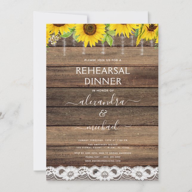 Rehearsal Dinner Rustic Sunflower Farmhouse Invitation (Front)