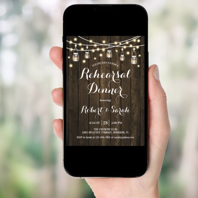 Rehearsal Dinner - Rustic Wood Invitation (Front Digital)