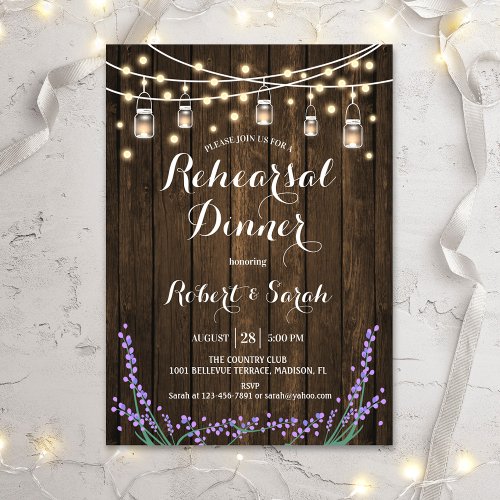 Rehearsal Dinner _ Rustic Wood Lavender Invitation