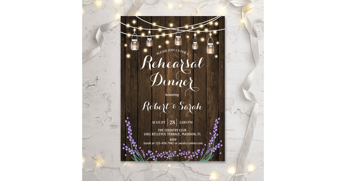 Rehearsal Dinner - Rustic Wood Lavender Invitation | Zazzle
