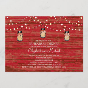 Rehearsal Dinner Rustic Wood Mason Jar and Lights Invitation