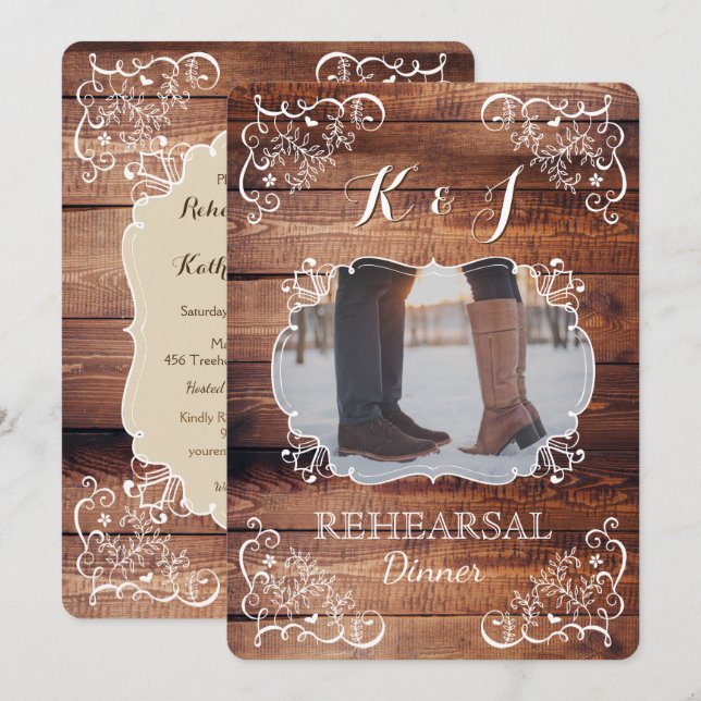Rehearsal Dinner Rustic Woodland Wedding Photo Invitation (Front/Back)