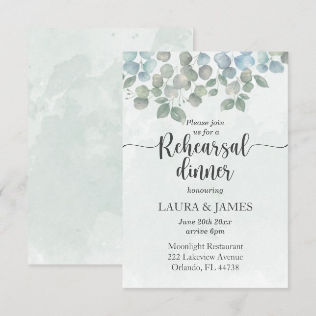 Rehearsal Dinner Sage Green Eucalyptus Invitation (Front/Back)