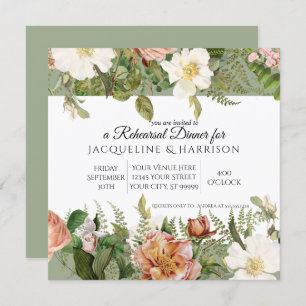 Rehearsal Dinner Sage Green Ivory Rose Floral Invitation