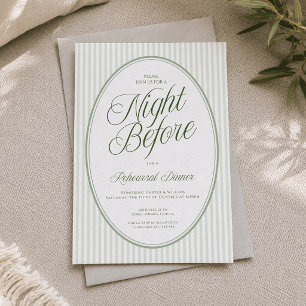 Rehearsal Dinner, Sage Green Striped Night Before Invitation
