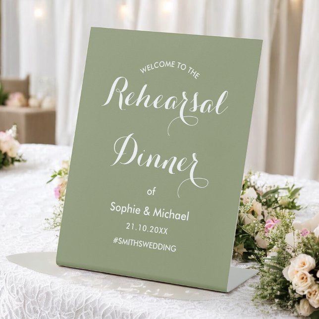 Rehearsal Dinner Sage Green Welcome   Pedestal Sign (Creator Uploaded)