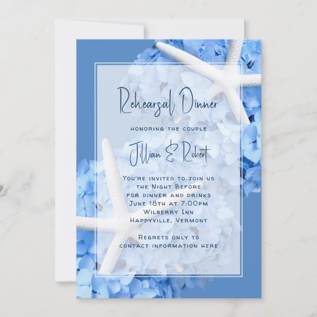 Rehearsal Dinner Seaside Garden Blue Invitation (Front)