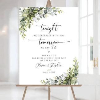 Rehearsal Dinner Sign, Greenery The night before Foam Board