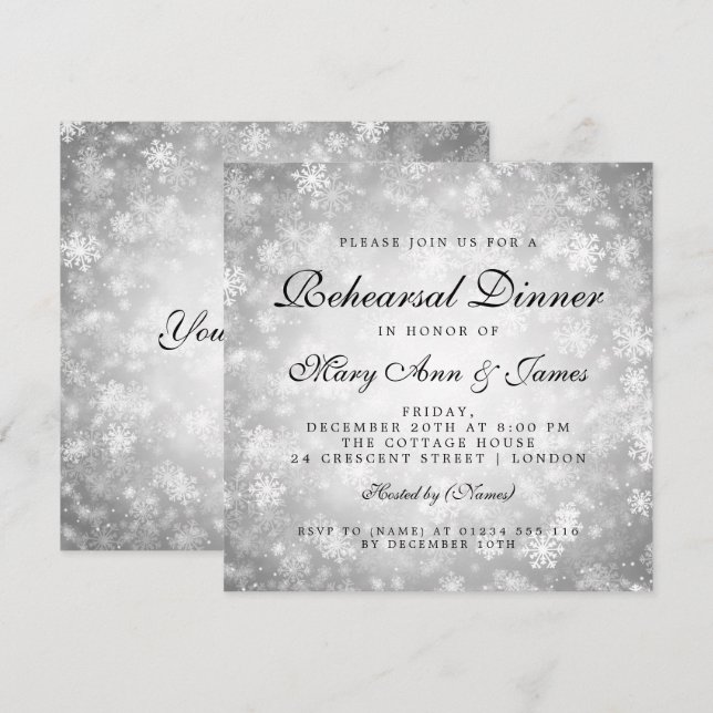 Rehearsal Dinner Silver Winter Wonderland Invitation (Front/Back)