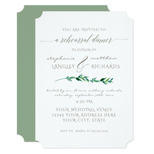 Rehearsal Dinner Simple Minimalist Modern Leaf Art Invitation