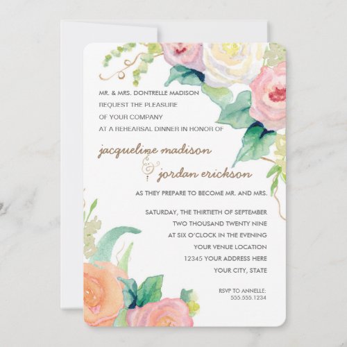 Rehearsal Dinner Simple Modern Watercolor Floral Invitation