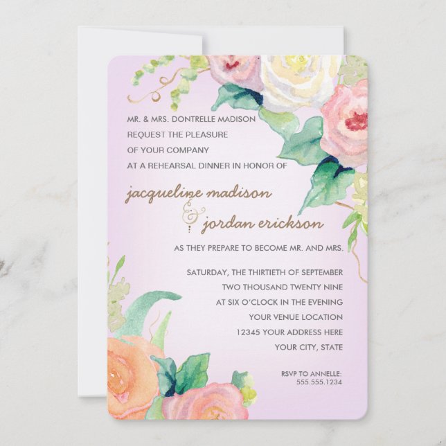 Rehearsal Dinner Simple Modern Watercolor Floral Invitation (Front)