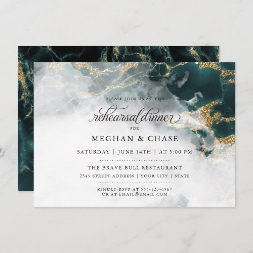 Rehearsal Dinner  Smoky Teal Watercolor Geode Invitation