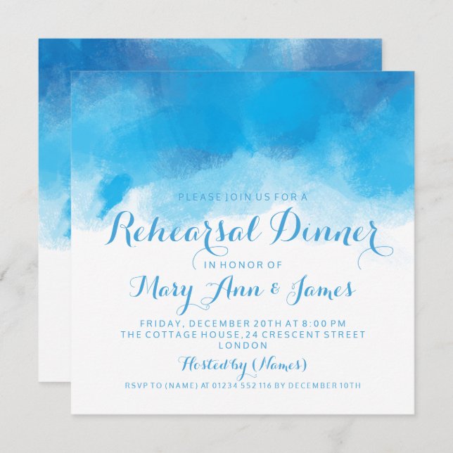 Rehearsal Dinner Summer Blue Watercolor Invitation (Front/Back)