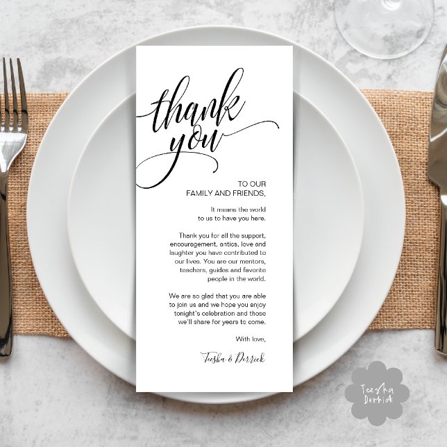 Rehearsal Dinner Thank you Place Setting Card (Rehearsal Dinner Thank you Modern Classy Place Setting Card Black White)