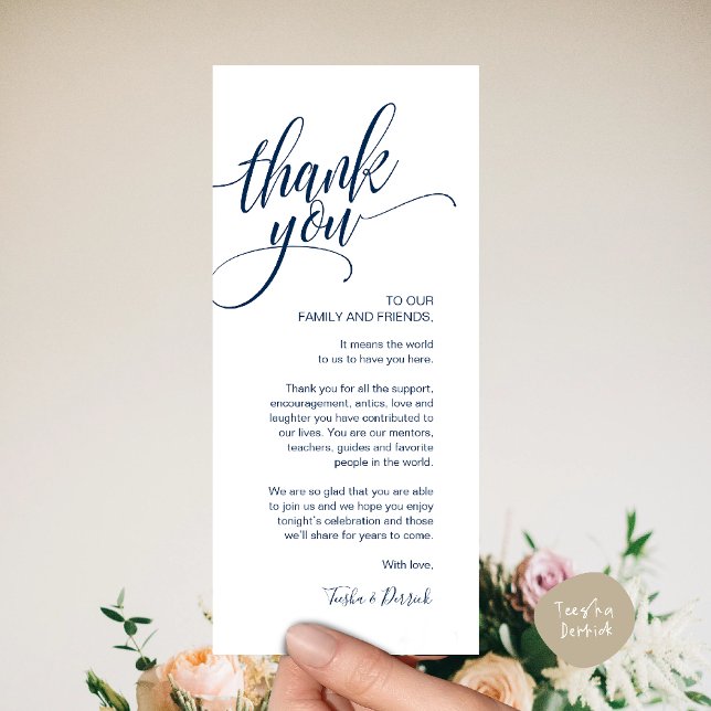 Rehearsal Dinner Thank you Place Setting Card (Rehearsal Dinner Thank you Modern Classy Place Setting Card Navy Blue)