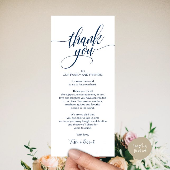 Rehearsal Dinner Thank you Place Setting Card (Rehearsal Dinner Thank you Modern Classy Place Setting Card Navy Blue)