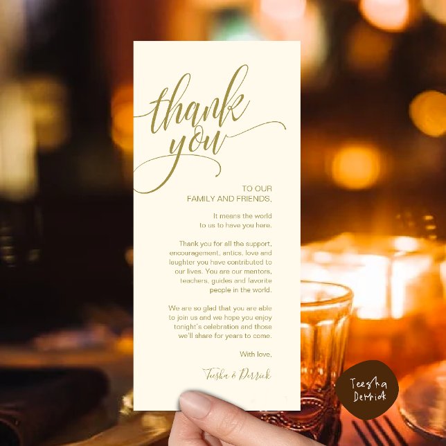 Rehearsal Dinner Thank you Place Setting Card (Rehearsal Dinner Thank you Modern Classy Place Setting Card Yellow Gold)