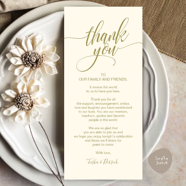 Rehearsal Dinner Thank you Place Setting Card (Rehearsal Dinner Thank you Place Setting Card in Yellow Gold)