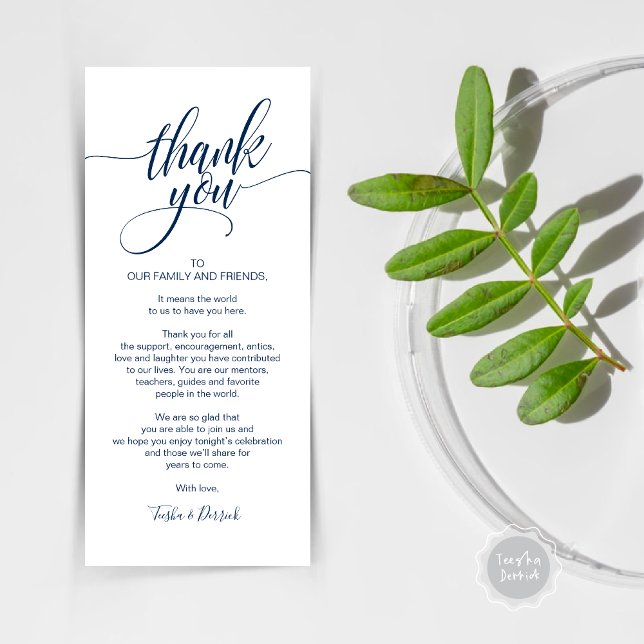 Rehearsal Dinner Thank you Place Setting Card (Rehearsal Dinner Wedding Brunch Celebration, Place Setting Thank You Card, in Navy Blue)