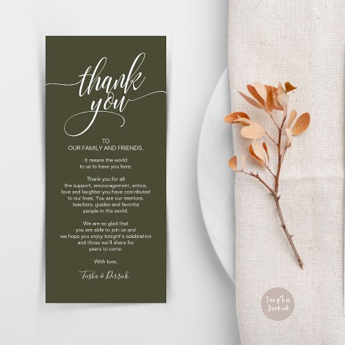 Rehearsal Dinner Thank you Place Setting Card