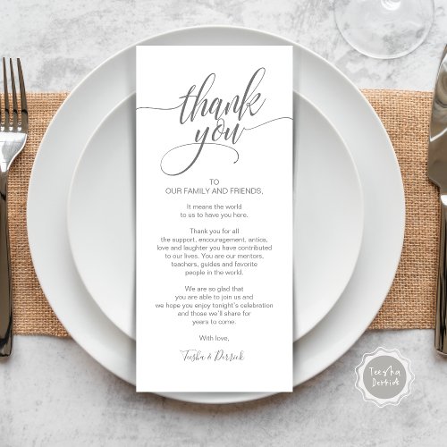 Rehearsal Dinner Thank you Place Setting Card