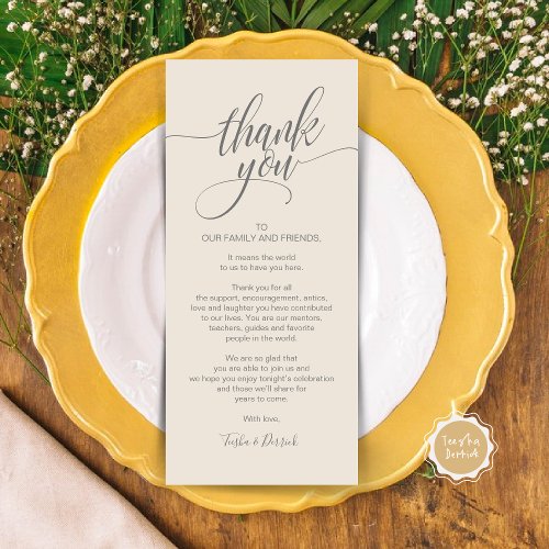 Rehearsal Dinner Thank you Place Setting Card