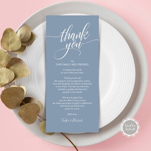 Rehearsal Dinner Thank you Place Setting Card