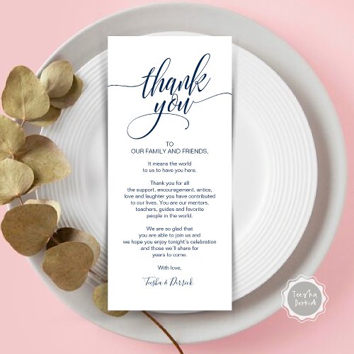 Rehearsal Dinner Thank you Place Setting Card