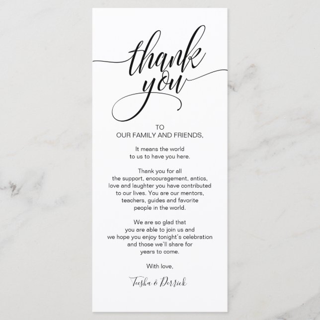 Rehearsal Dinner Thank you Place Setting Card (Front)