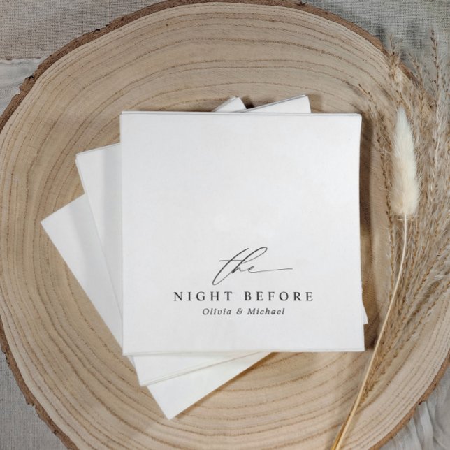 Rehearsal Dinner The Night Before Black & White Napkins (Black and white rehearsal dinner napkins with “the night before” in modern elegant minimalist style)