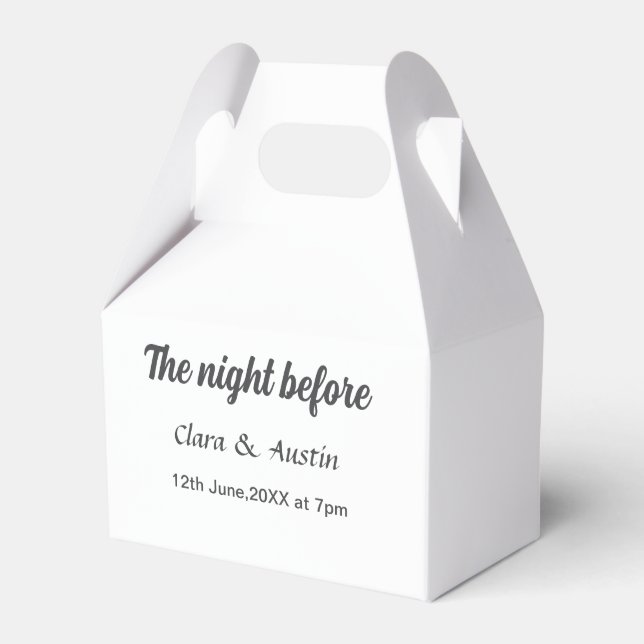 Rehearsal dinner the night before simple minimal m favor boxes (Front Side)