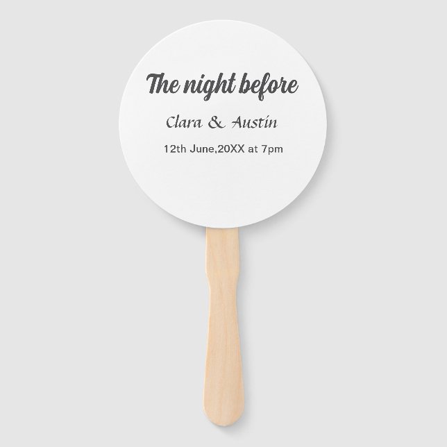Rehearsal dinner the night before simple minimal m hand fan (Front)